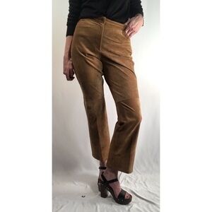 00’s Y2K Vintage Covington Brown Suede Leather High Waist Cropped Flare Pant